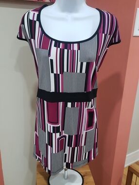 M.K.M Designs Magenta, Pink & Black Geometric Stripe Top, 1X